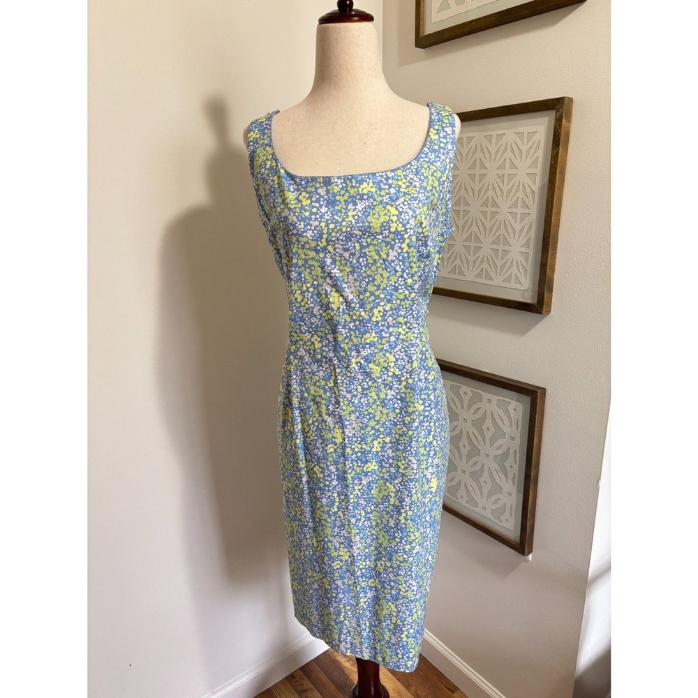 NWT VTG Sigrid Olsen Sport 12P Blue Floral Sheath Dress 90s Y2K Preppy Cotton